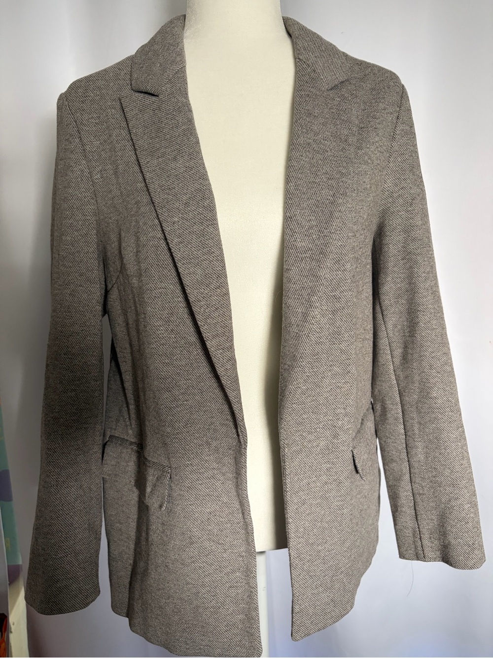 Heathered Taupe Open-Front Blazer